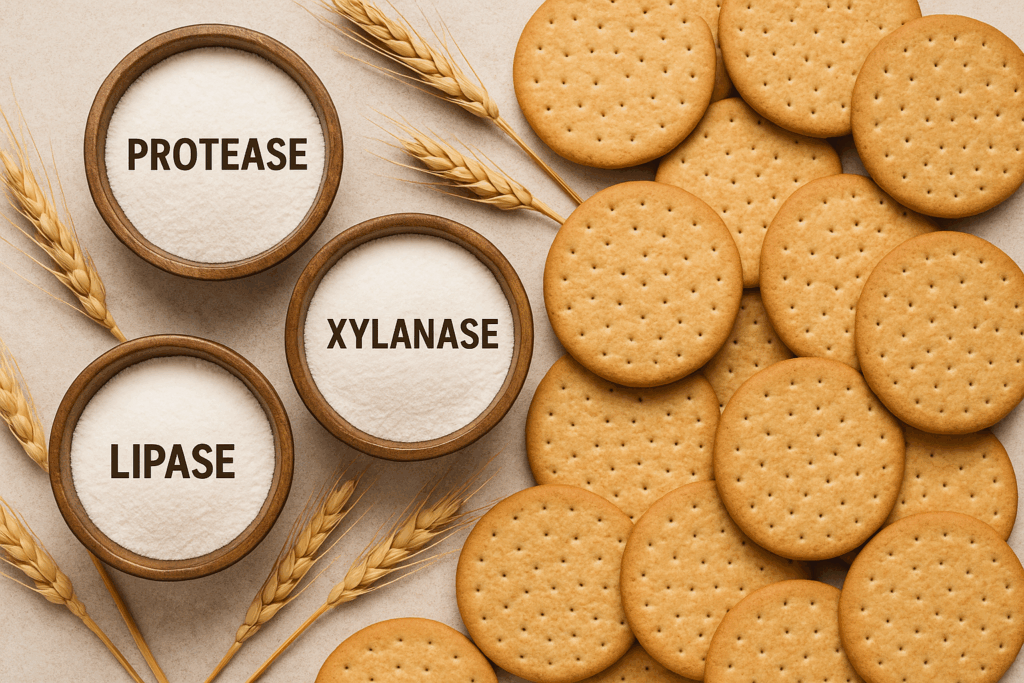 protease, xylanase and phospholipase in biscuit